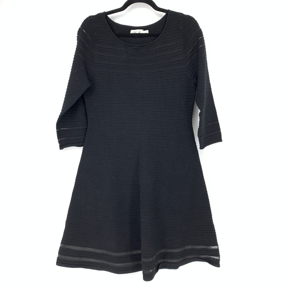 Eliza J Women's Size Large Fit and Flare Long Sleeve Sweater Dress Black